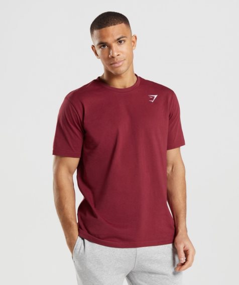 Men's Gymshark Crest T-Shirts Burgundy | NZ 2EVWKT